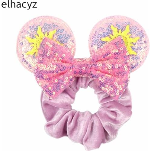 New Cartoon Character Mouse Ears Hair Bow Women Velvet Scrunchies Girls Princess Elastic Waist Hair Band Headband Head Wear