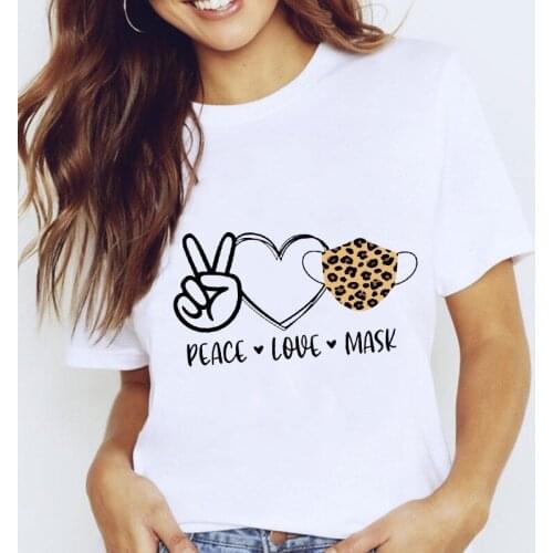 Women Graphic Leopard Love Letter Fashion Spring Summer 90s Short Sleeve Lady Clothes Tops Tees Print Female Tshirt T-Shirt