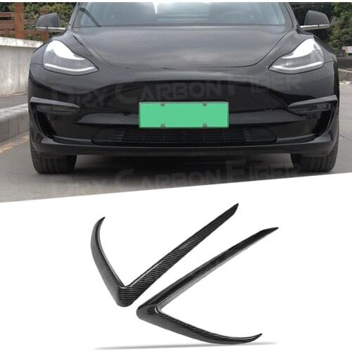 2PCS / Set Carbon Fiber Front Bumper Fog Light Trims Foglamps Decoration for Tesla Model 3 ABS