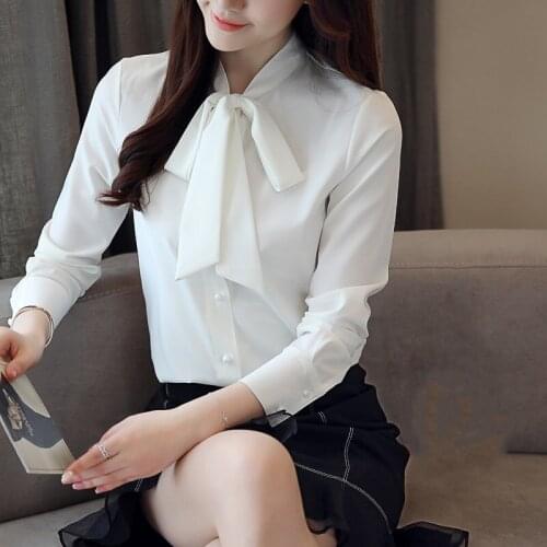 2019 spring and autumn new fashion Korean professional shirt women long-sleeved ribbon bow loose chiffon white shirt