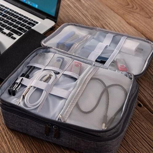 28×21×9 cm 3-layer Data Cable Storage Case Bag Electronics Storage Bag Polyester Multi-functional Organizer