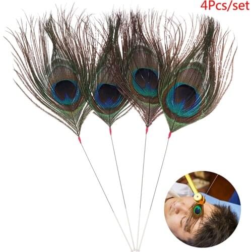 4-piece Silver Needle Peacock Feather Earplug Wax Removing Curette Ear Cleaning Stick, Ear Wax Removing, Anti Itching, Ear Cana