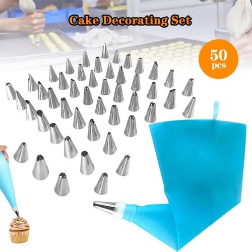 50 PCS/Set Silicone Pastry Bag Tips Kitchen DIY Icing Piping Cream Reusable Pastry Bags +48 Nozzle Set Cake Decorating Tools