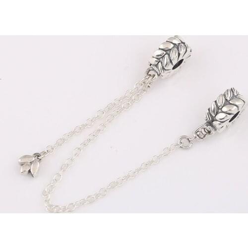 Authentic S925 Bead Vintage Grains Of Energy Safety Chain Charm for Women Bracelet Bangle DIY Jewelry