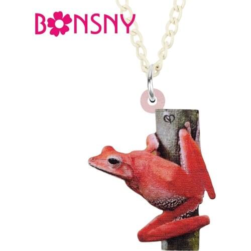 BONSNY Acrylic Cute Red Jungle Tree Frogs Necklace Pendant Novelty Charm Chain Jewelry For Women Girls Teens Party Gifts