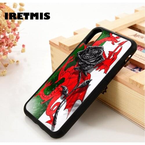 Iretmis 5 5S SE 6 6S phone case cover for iPhone 7 8 plus X Xs 11 Pro Max XR Welsh dragon flag rose flower tattoo wales graphic
