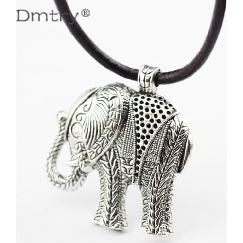 Dmtry 2pcs/lot New Brand Vintage Retro Animal Elephant Necklace Pendant Charms Findings For Jewelry Making DIY Handmade LC0128