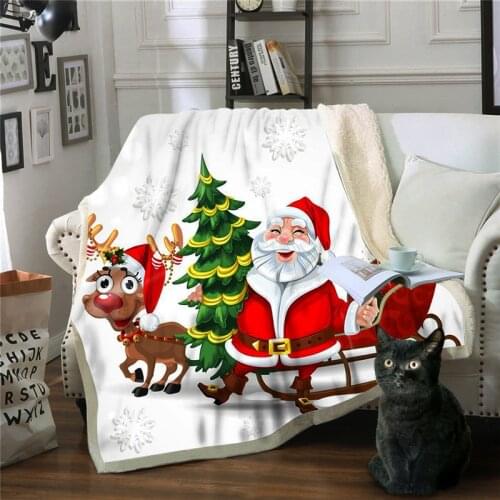 Double-Layer Thick Blanket Christmas Home Decoration Santa Claus Blanket Throw Coral Blanket For Sofa Warm Coral Fleece Blanket