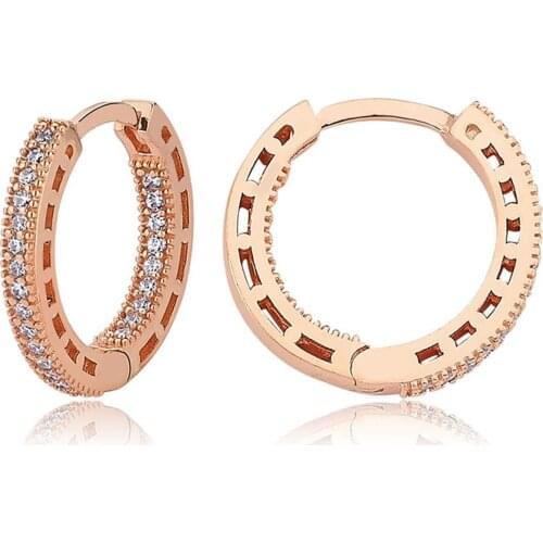 Valori Jewels Double Sided Circle, Zirconia White Gemstone, Rose Gold Plated, Sterling Silver Hoop Earrings