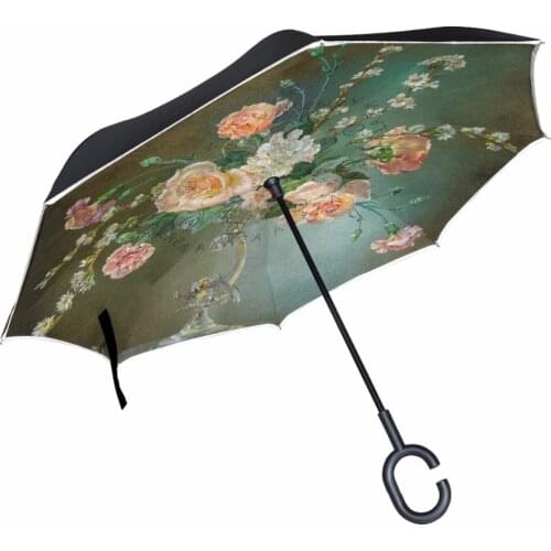 Classical 19th Century Watercolor Painting Reverse Umbrella Windproof Double Layer Rain Protection Car Inverted Umbrellas