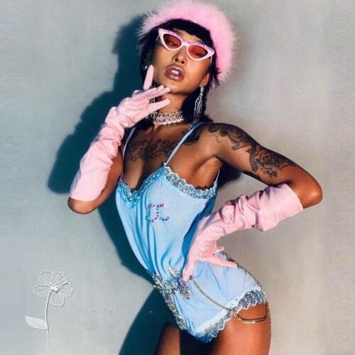 Nightclub Bar Girl GoGo Costume Sexy Lace Edge Sequin Bodysuit Hat Gloves 3-Piece Sets Adult Party Performance Costume DWY4526