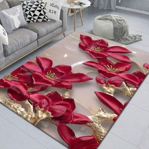European Style Peony Rose Flower Carpet Living Room Kids Childrens Bedroom Carpet and Anti Slip Floor Mats Computer Chairs Rugs