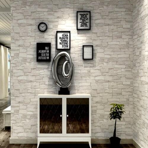 Cream White Vintage Stone Brick Wallpaper For Walls Roll Faux 3D Wallpapers For Living Room Restaurant non woven Wall Paper