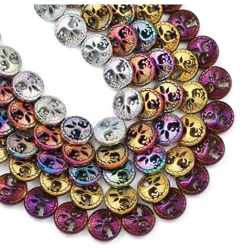 JHNBY Life Tree Colors Vacuum Plating Round Hematite 12mm 20pcs Natural Stone Spacer Loose Beads For Jewelry Making Diy Bracelet