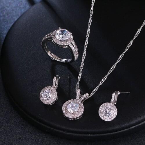 Bettyue Fashion Simplicity Design Round Shape Earring With Cubic Zircon White Noble Jewelry Sets Necklace And Ring Women Choice