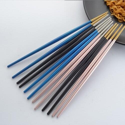 Fashion Japanese Korean Chinese Chopsticks Black Gold Stainless Steel Sushi Chopstick Length 22cm Drop Shipping