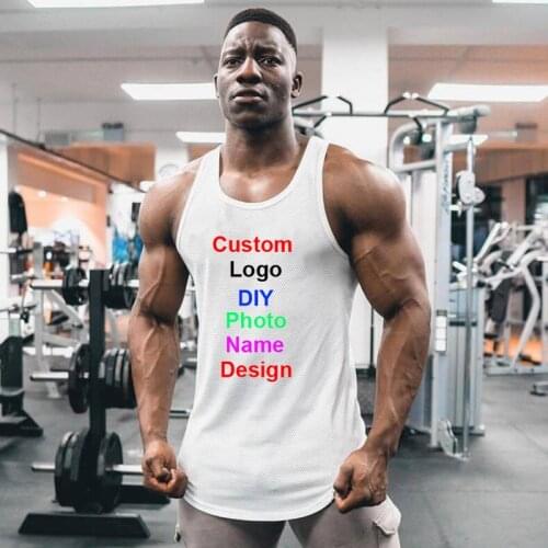 Photo Logo OWN Design Customized Mens Quick Dry Mesh Fitness Clothing Gym Stringer Tank Top Men Bodybuilding Vest Workout Shirt
