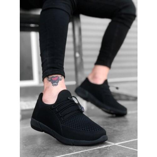 BA0173 Thick Base Fitted Style Sneakers Black Men Sport Shoe