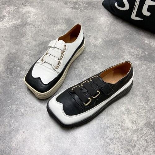 Spring and autumn new 2021 female Hong Kong style Korean style trendy square toe color matching velcro casual sneakers