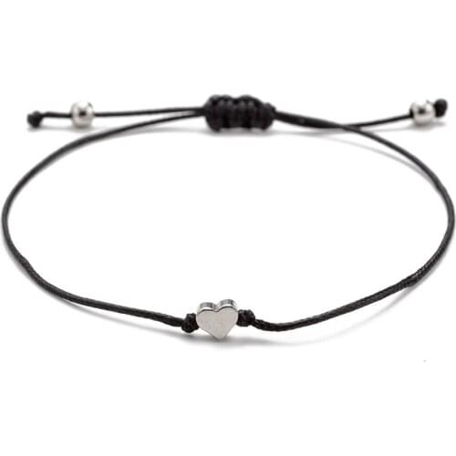 Heart Charm Black String Bracelets For Women Men Kids Adjustable Cord Handmade Thread Jewelry