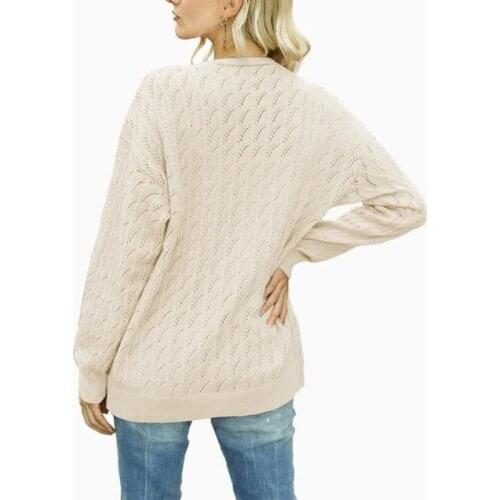Single Breasted Hollow Out Crochet Cardigans Women V Neck Sweater Woman Long Sleeve Casual Cardigans
