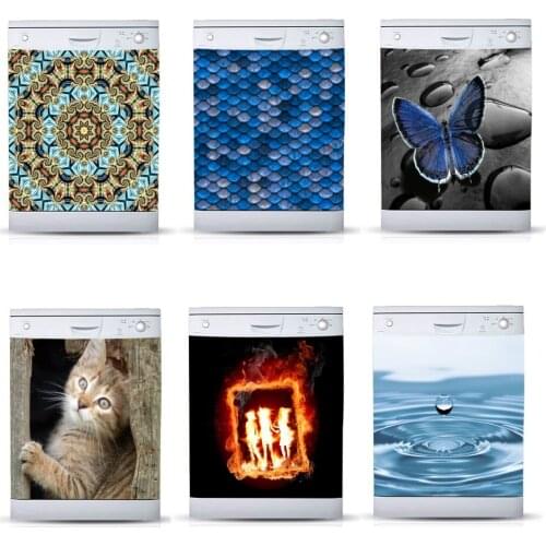 Wholesales 3D Self Adhesive Dishwasher Stickers Cat Butterfly Water Wall Sticker Kids Art Door Cover Kitchen Accessories Home