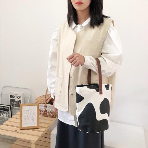 Original Design Japanese Bucket Bag High Quality Canvas Bag Cow&Dots Print Simple Food Bag ECO Friendly Bento Bag Hangbag Tote