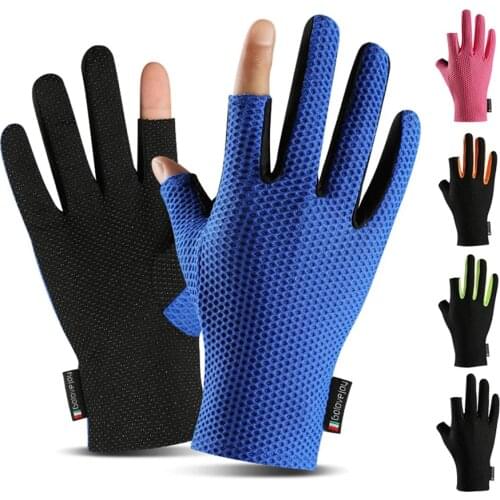 Ice Silk Two-Finger Fishing Gloves Sun Protection Breathable Quick Drying High Elastic Non-Slip Fingerless Gloves Summer Sport R
