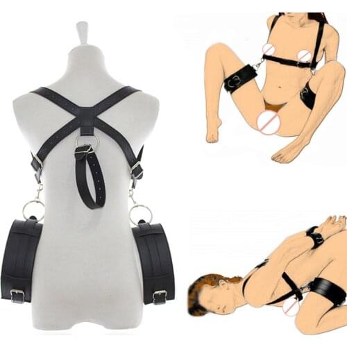 SM Thigh Restraint Strap Sling Leg Spreader Open Leg Belt Slave Bondage Harness with Wrist Cuffs BDSM Sex Position Aid Adult Toy