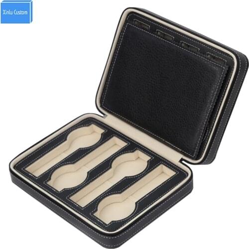 Luxury Black Zippered Sport Leather Watch box for 8 watches Portable Travel Watch Box Storage Collect Jewelry Box Zipper Bag