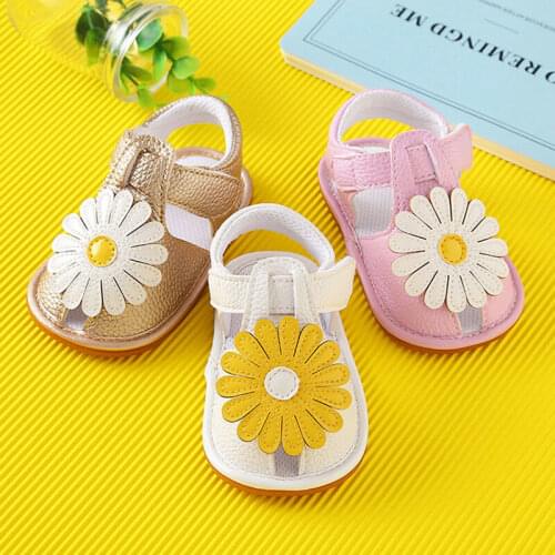 New Baby Girls Sunflower Soft Sole Crib Prewalkers Summer Girl Sandals Shoes Kids Flower Princess Shoe PU Leather