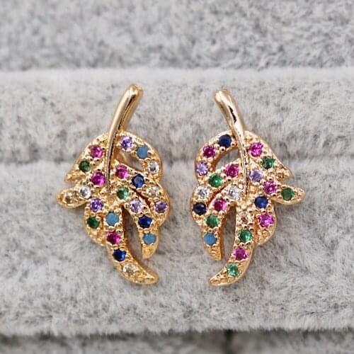 Trendy Leaf Stud Earrings for Women Gold plated Rainbow Earring Waterdrop Zircon Trendy Jewelry Party Wedding Anniversary Gift
