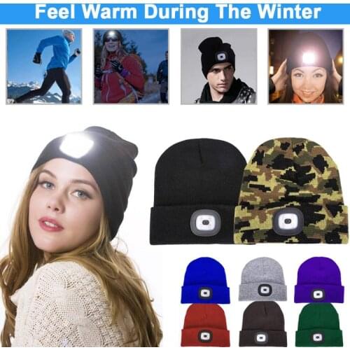 Unisex LED Beanie Hat USB Rechargeable 5h High Powered Light Outdoor Night Sports Hat Camping Adventure Warm Luminous Hat