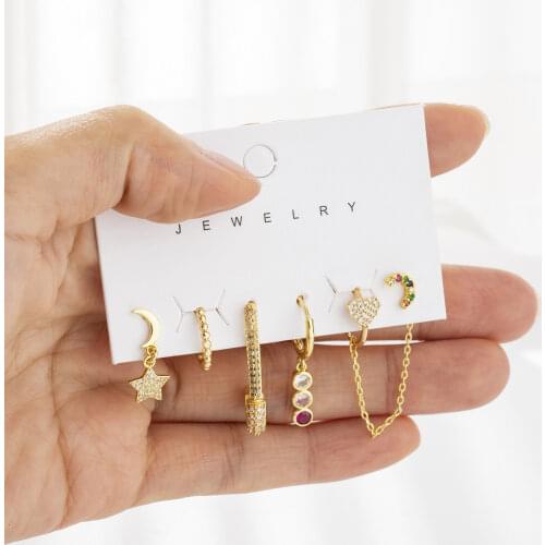 SIPENGJEL Fashion Colored Crystal small hoop Earrings Set For Women Simple 6 Pcs Ear Cuffs Earrings Party Jewelry Gift 2021