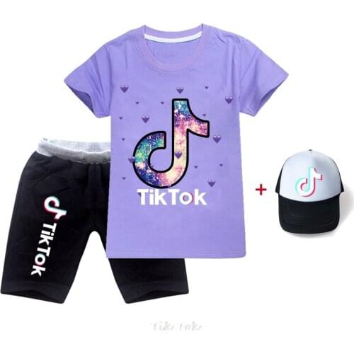 Tik Tok Summer Print T Shirt + Shorts Set Kids Girls Cute Cotton Sleepwear Baby Children Home Sleep Wear Clothes
