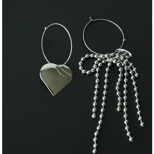Titanium Asymmetric Heart Beads Drop Earrings Women Stainless Steel Jewelry Punk Party Runway T Show Classic Gothic Japan