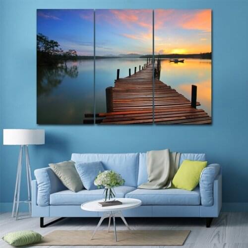 Trestle by The Lake 3 pcs HD Canvas Painting Modern Home Decoration Living Room Canvas Print Painting Wall Decor Picture