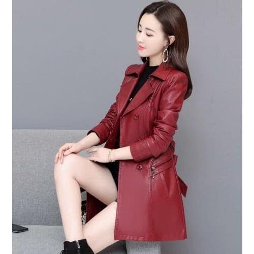 Faux Leather Jacket Womens Women Black Long Coat Female Spring Autumn 2020 Casacos Feminino MDN716