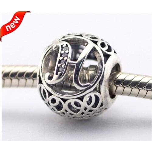 S925 Original Sterling Silver Vintage H kralen Charms Fits Pandora Bracelet Clear CZ Beads for Women Jewelry Making diy