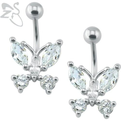 1 Pc Lovely Butterfly Navel Piercing Ring Crystal Stainless Steel Belly Button Ring For Women Body Piercing Jewelry Party Gifts