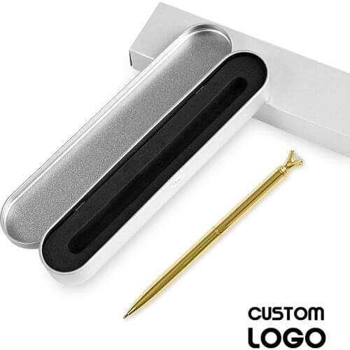 1pc New Simple Diamond Head Metal Pens Creative Student Stationery Laser Custom Ballpoint Pen Fashion Signature Pen With Pen Box