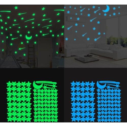 103 pcs Luminous Stars Meteor moon Wall Sticker For Kids Room Living Room Bedroom Decoration Decals Glow In The Dark 3D Stickers