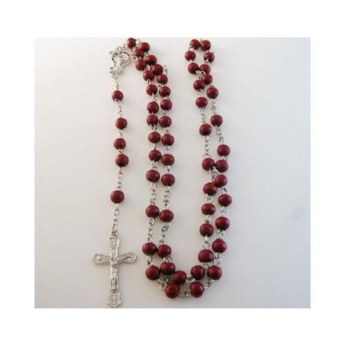 12pcs PER LOT ONLY RED COLOR 26" CATHOLIC SAINT WOOD BEADS NECKLACE/Great Gift