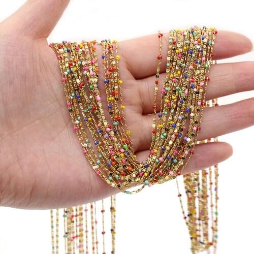1m Handmade Copper Chain Gold Wire Wrapped Rosary Chains Oil Drop Beads for Charm DIY Necklace Bracelet Anklet Jewelry Making