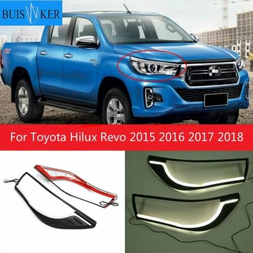 2PCS LED DRL Daytime Running Light Headlight Lamp Trim Cover Fit For Toyota Hilux Revo 2015 2016 2017 2018