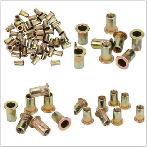 20Pcs M3 M4 M5 M6 M8 Zinc Plated Carbon Steel Knurled Nuts Rivnut Flat Head Threaded Rivet Insert Nutsert Cap Rivet Nut