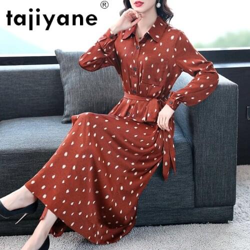 2021 Summer Womens Dress 100% Silk Long Dress Woman Shirt Dresses Womens Real Silk Dresses Vintage Vestidos TN2511