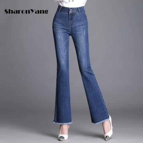 2021 New High-quality Fashion Women Flare Jeans Stretch High Waisted Jeans Woman Wide Leg Denim Pants Spring Autumn