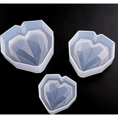 3D Diamond Love Heart Dessert Cake Silicone Mold Mousse Baking Pastry Decoration Handmade Crystal Epoxy Resin Cake Candy Moulds