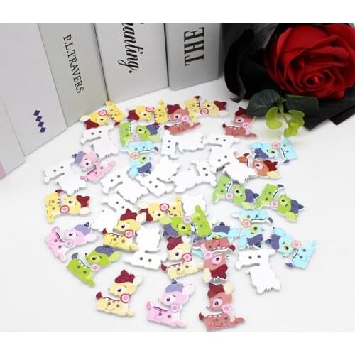New 50pcs cartoon deer Multicolor Wooden Buttons Flatback buttons for Scrapbooking Crafts Accessories